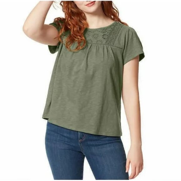 NWT Ella Moss Women's Lace Trim Crew Neck Knit Top Green Size XL $60 Z924 - Picture 1 of 3